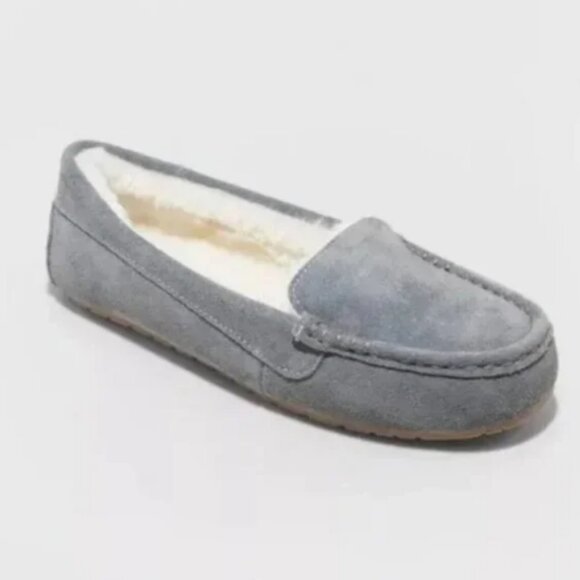 Women's Gemma Moccasin Slippers Gray Suede Leather - Stars Above™ 9 - Picture 1 of 8